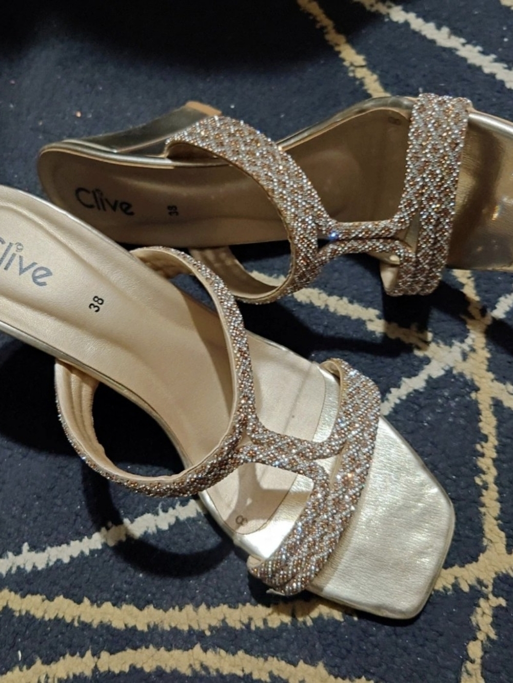 Women's Gold Heals With Sparkly White & Brown Stones - Picture 2 of 4